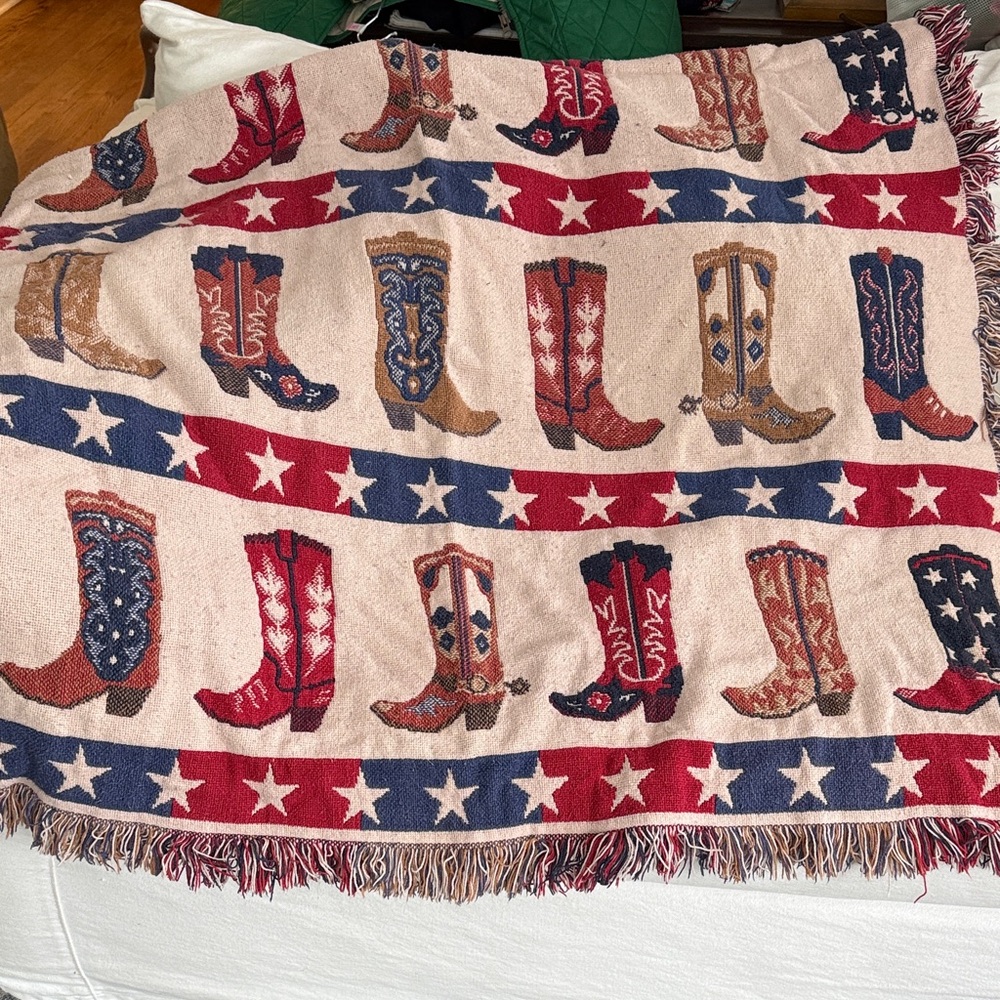 Vintage Cowboy Boot Patterned Reversible Throw Blanket